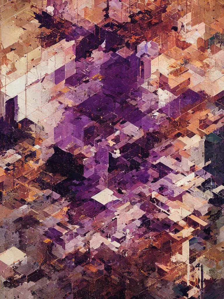 Image similar to a beautiful glitched square geometric painting by robert proch and emilio pettoruti of an anatomy study of the human nervous system on top of white rectangle shapes, color bleeding, pixel sorting, copper oxide and rust materials, brushstrokes by jeremy mann, dramatic lighting, pastel purple background