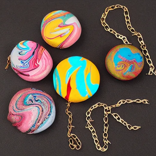 Prompt: paper marbling illegitimate plushie toy jewellery