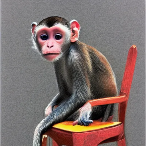 Prompt: Colored pencil art on paper, Pet monkey sleeping on a chair, highly detailed, artstation, MasterPiece, Award-Winning, Caran d'Ache Luminance