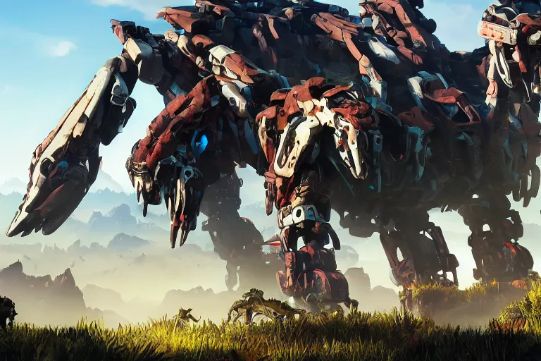 Prompt: tideripper machine mecha animal beast robot of horizon forbidden west horizon zero dawn bioluminiscence global illumination ray tracing hdr fanart arstation by sung choi and eric pfeiffer and gabriel garza and casper konefal