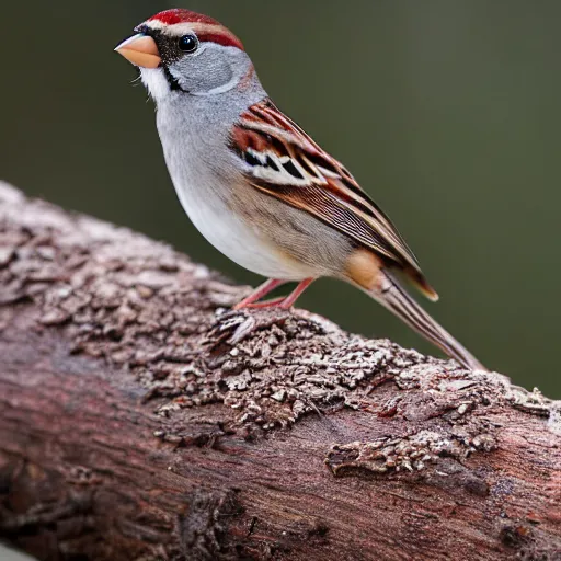 Image similar to a sparrow standing on a log, photograph, depth of field, sharp, detailed