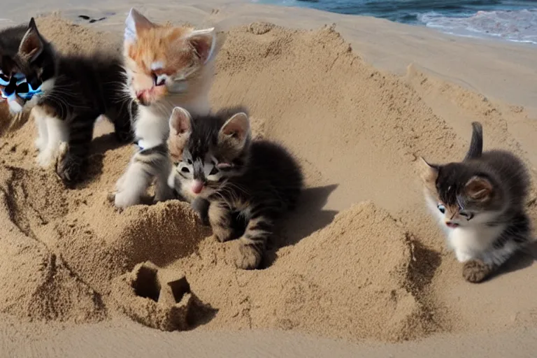 Image similar to kittens touching a sand castle