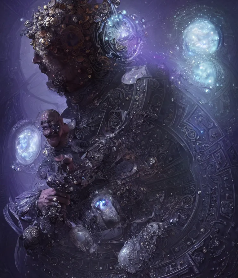 Image similar to front!!! shot of a court jester!!! character, mesmerizing fractal hypercubes, obsidian, dark holography!!!, future, metallic galactic, crystalline edges, polygonal, elegant, highly detailed, centered, (((artstation, concept art, jagged, sharp focus, artgerm, Tomasz Alen Kopera, Peter Mohrbacher, donato giancola, Joseph Christian Leyendecker, WLOP, Boris Vallejo))), ((raytracing)), mugshot!!!!!, ugly!!!!!!, octane render, nvidia raytracing demo, octane render, nvidia raytracing demo, octane render, nvidia raytracing demo, 8K