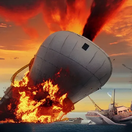 Prompt: photorealistic art of the hindenburg disaster, 8k, cinematic lighting
