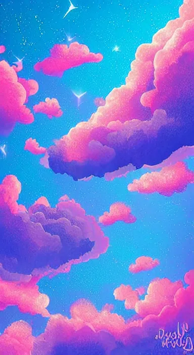 Image similar to pink clouds, under blue clouds, in space, background artwork, digital art, award winning, pixel art