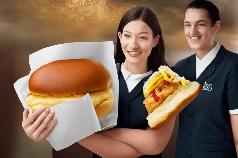 Image similar to mcdonalds human between two sesame seed buns, commercial photograph