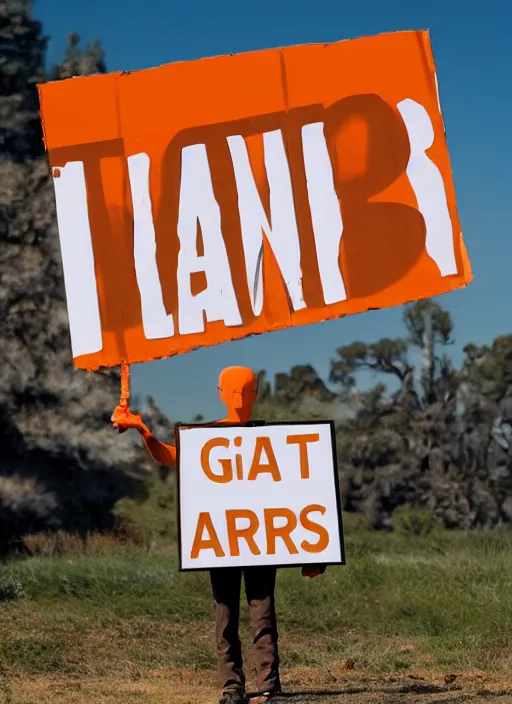 Prompt: giant orange glowing humanoid with a sign saying Daniel Aros