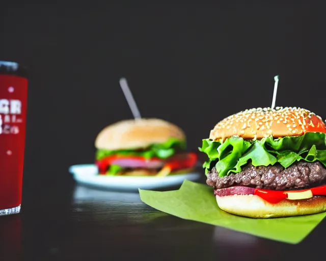 Image similar to dslr food photograph of burger with a raw meat patty in it, 8 5 mm f 1. 4