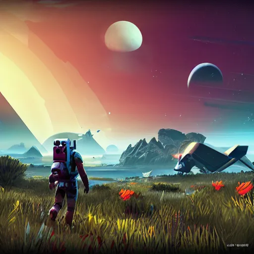 Prompt: no mans sky in unreal engine 5, 4 k, high detail, high - resolution photograph, professional photography, ultra - detail