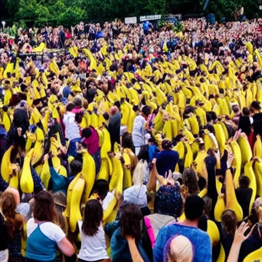 Image similar to a crowd of people worshipping a giant banana