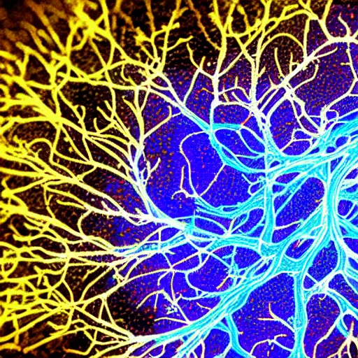 Prompt: a purkinje fluorescent neuron with elaborated dendrites