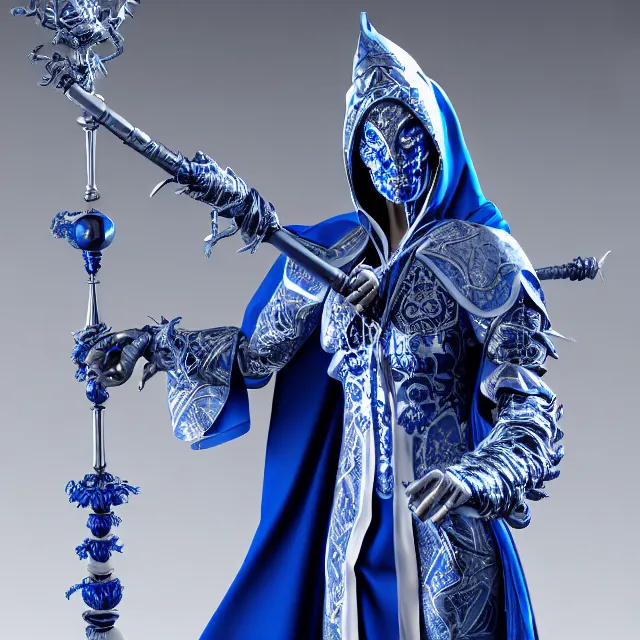 Prompt: elemental sky witch in ornate blue and white robes and staff, highly detailed, 8 k, hdr,, clayton crain