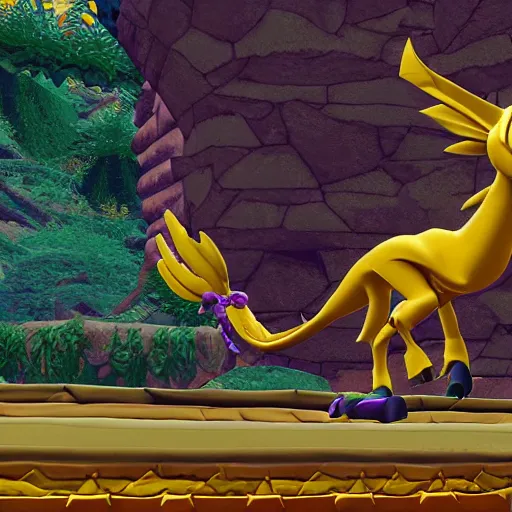 Image similar to screenshot of a griffin bard as an npc in spyro the dragon video game, with playstation 1 graphics, activision blizzard, upscaled to high resolution