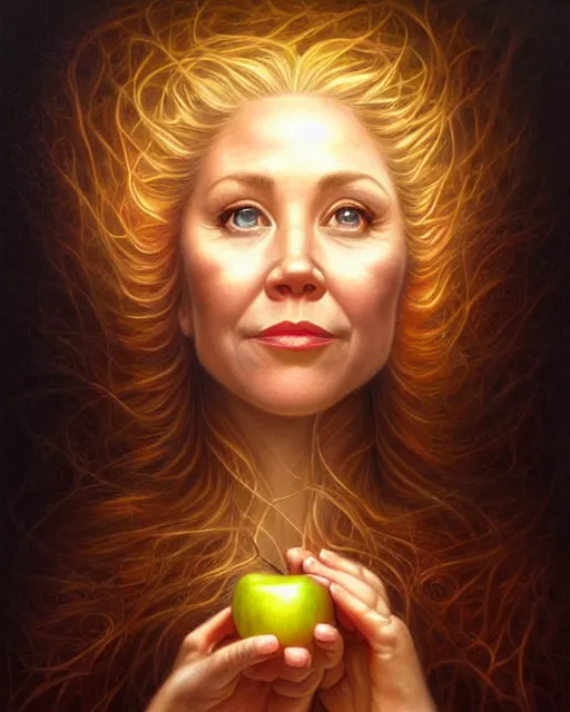 Image similar to detailed portrait of christina applegate apple!! tree! by tomasz alen kopera and peter mohrbacher and johanna martine! and margaret keane! coherent luminescent