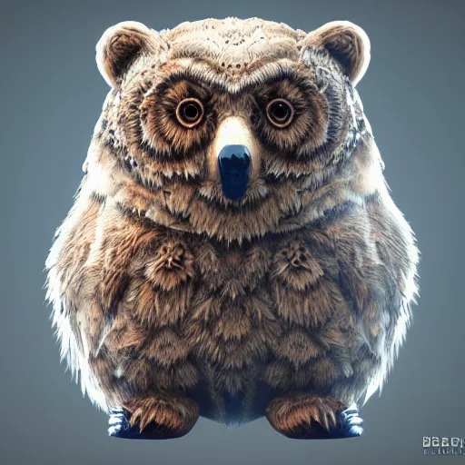 Image similar to bear owl, high quality render, unreal engine , trending