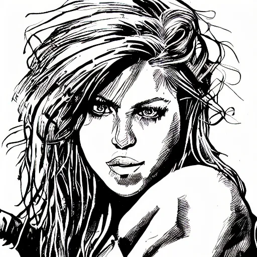 Image similar to portrait of shakira in the style of marc silvestri pen and ink drawing, high detail