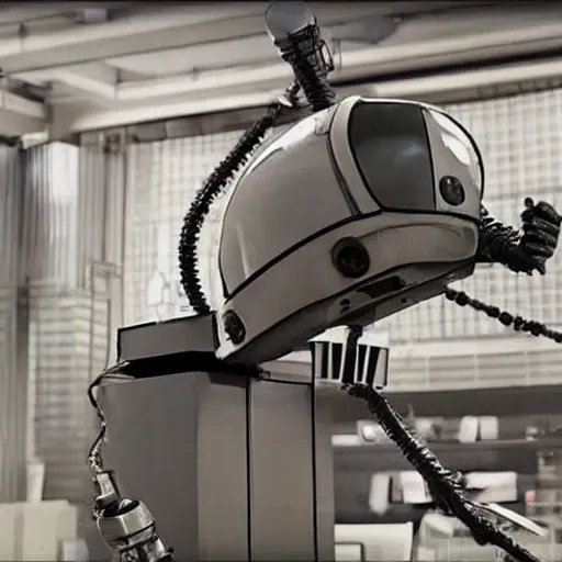 Prompt: a computer growing robotic arms and legs. Still from big budget hollywood sci-fi film.