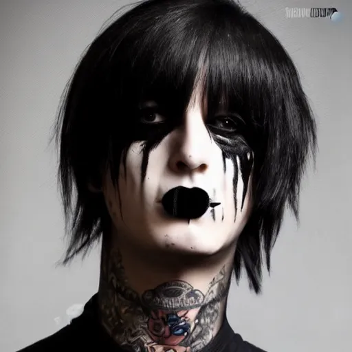 Image similar to emo trump, photo realistic, black hair covering one eye, eyeliner, black lipstick, 4k, portrait photography