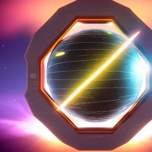 Image similar to a glowing orb of energy floating in mid - air, the inside is like a giant star - gate with portals to other spaces and dimensions, 8 k octane beautifully detailed render, post - processing