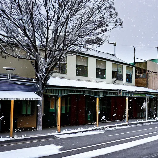 Image similar to snow falling, australia, nsw, inner west suburb, main street, winter