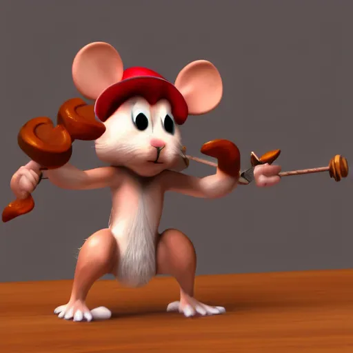 Image similar to a cute muscular rat wearing shorts, 3D render, Z-Brush sculpt, rayman style