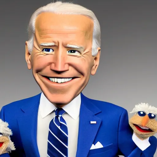 Prompt: joe biden as a muppet puppet handled by obama in the basement