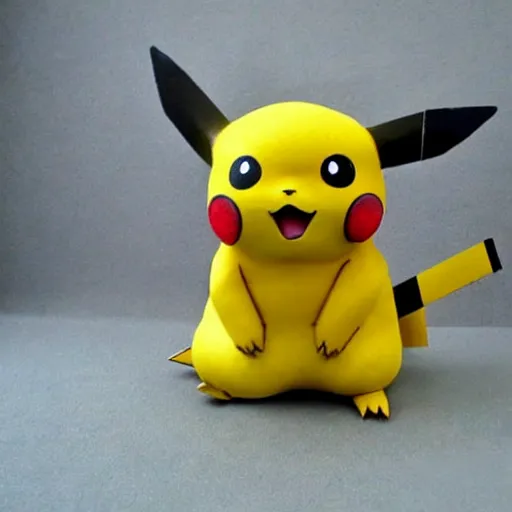 Prompt: Pikachu Sculpture made out of cardboard