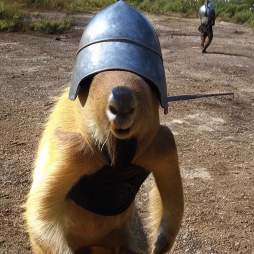 Prompt: anthropomorphic capybara warrior in full armor