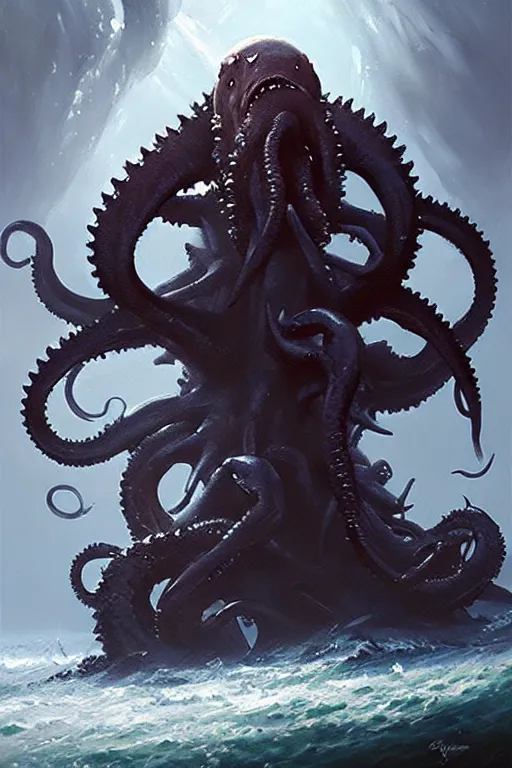 Image similar to greg rutkowski oil painting. kraken