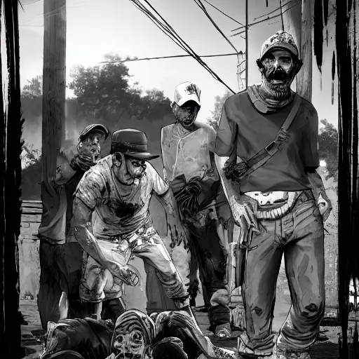 Image similar to don ramon and the chavo del 8 walking dead game telltale, gigachad black and white trending on artstation, painted by greg rutkowski