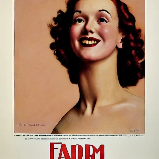 Image similar to tall, lithe woman, soft red hair, fair skin, norman rockwell, 1 9 4 0's, liberty curls, flushed cheeks, pink lips, beautiful smile, soft lighting, full body portrait, posing