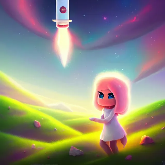 Prompt: epic professional digital art of a !marshmallow rocket! landing on a cheery candy planet landscape, best on artstation, breathtaking, epic, stunning, gorgeous, much detail, much wow, cgsociety, wlop, pixiv, behance, deviantart, masterpiece