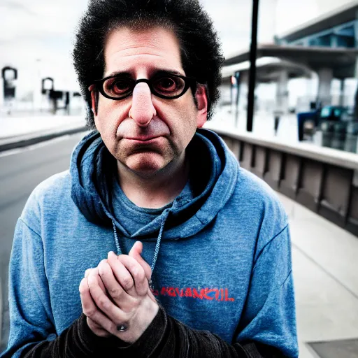 Image similar to Kevin Mitnick as a homeless man, sad, tragic, modelsociety, radiant skin, huge anime eyes, RTX on, perfect face, directed gaze, intricate, Sony a7R IV, symmetric balance, polarizing filter, Photolab, Lightroom, 4K, Dolby Vision, Photography Award