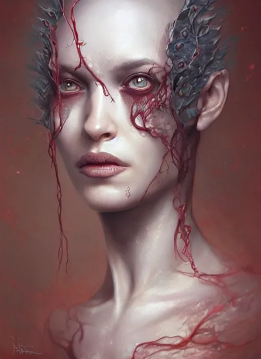 Image similar to a detailed facial portrait of the queen of blades, a beautiful face, mutation, by tom bagshaw, by dorian cleavenger, zdzisław beksinski, bastien lecouffe - deharme trending on artstation