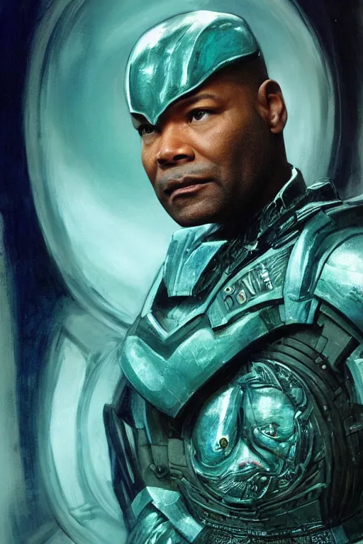 Image similar to movie still of Christopher Judge playing Teal\'c in an episode of Stargate SG-1, a ruggedly handsome hero, intricate, elegant, highly detailed, centered, digital painting, artstation, concept art, smooth, sharp focus, illustration, art by artgerm and donato giancola and Joseph Christian Leyendecker, Ross Tran, WLOP