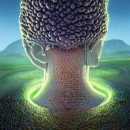 Prompt: lucky fungus labyrinth mohawk scales projector portrait by gaston bussierre and charles vess and james jean and erik jones and rhads, inspired by rick and morty, epic, funny, huge scale, beautiful fine face features, intricate high details, sharp, ultradetailed