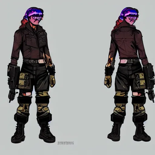 Image similar to Dangerous Hector. Buff cyberpunk mercenary wearing a cyberpunk headset, military vest, and jumpsuit. Square face. Concept art by Sherree Valintine Daines. ArtstationHQ. Creative character design for cyberpunk 2077.