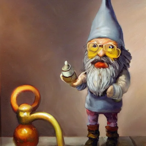 Prompt: an old professor experimenting with deadly gnomes, higly detailed, oil painting, mystic