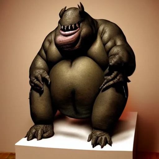 Image similar to hyper realistic sculpture of an obese monster