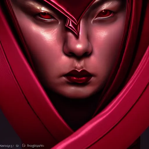 Prompt: chaotic burgundy satin ribbons instead of skin build image of beautiful mystic mad angry face, moebius, bao pham, donato giancola, larry elmore, masterpiece, trending on artstation, featured on pixiv, cinematic composition, beautiful lighting, sharp, details, hyper - detailed, hdr, 4 k, 8 k