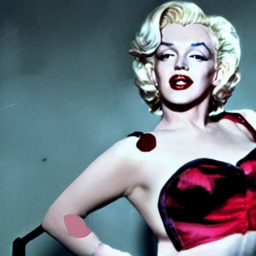 Image similar to Marilyn Monroe as Harley Quinn hyper realistic 4K quality