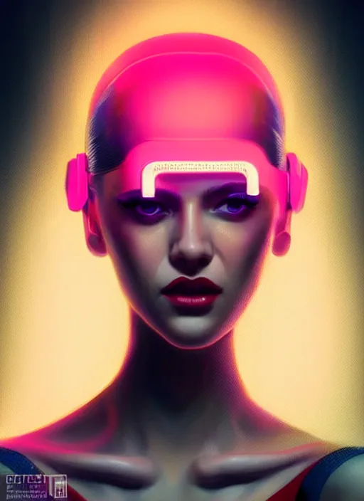 Prompt: portrait of female humanoid, intricate, retro 6 0 s cyberpunk high fashion, elegant, cyber neon lights, highly detailed, digital photography, trending in artstation, trending in pinterest, glamor pose, concept art, smooth, sharp focus, art by artgerm and greg rutkowski