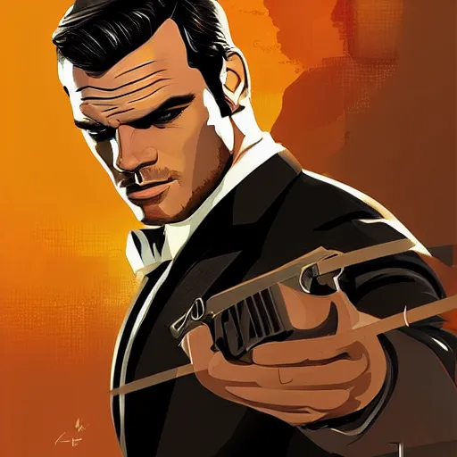 Image similar to enry cavill as james bond, portrait, highly detailed, digital painting, artstation, concept art, sharp focus, illustration, art , style of archer tv show detailed vector art