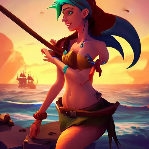 Image similar to jack the pirate mermaid on sea of thieves game avatar hero, behance hd by jesper ejsing, by rhads, makoto shinkai and lois van baarle, ilya kuvshinov, rossdraws global illumination