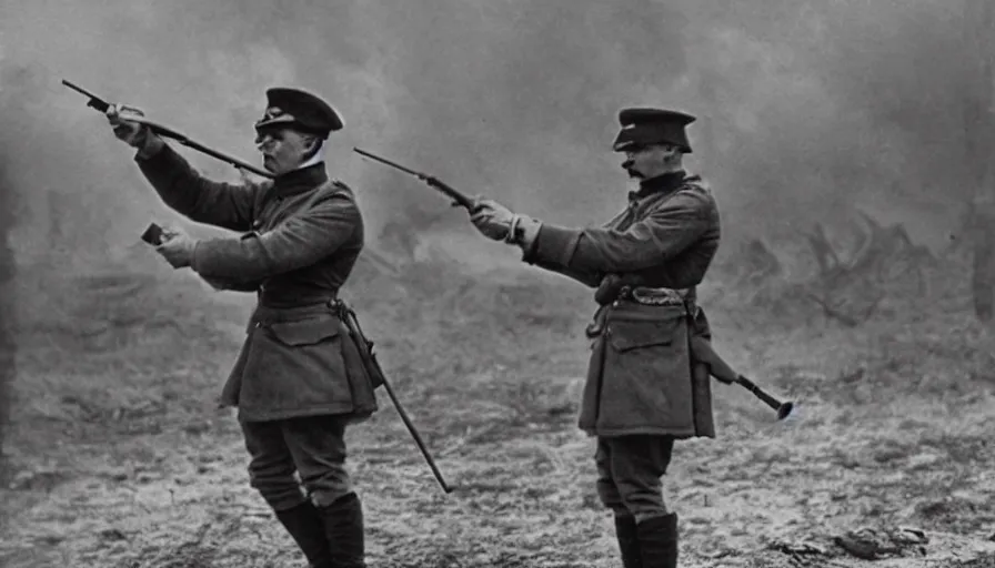 Prompt: french officer dabbing during the battle of verdun ( 1 9 1 6 ), historical photograph, highly detailed