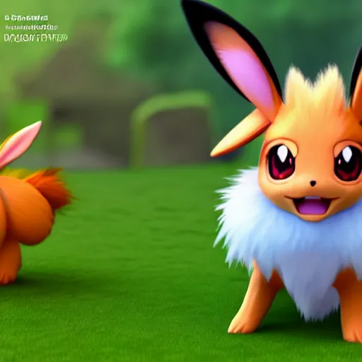 Cute realistic eevee pokémon creature, adorable face, macro, high  resolution, grayscale, stunning 3d render