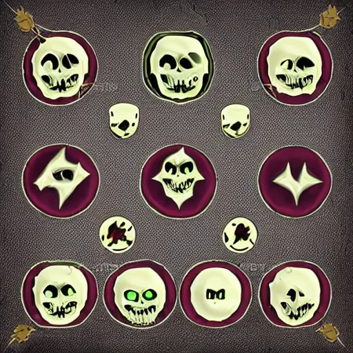 Prompt: Set of 2d undead death warlock skill and spell effects icons for fantasy rpg games