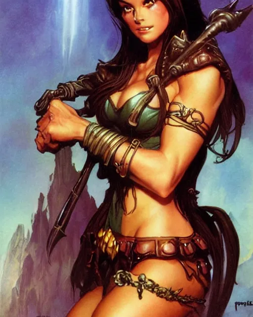 Image similar to a portrait of a cute fantasy girl by frank frazetta, larry elmore, jeff easley and ross tran