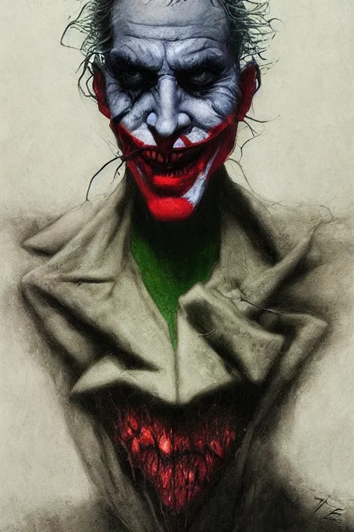 Image similar to Portrait of Joker, dc comics, dark, artstation, painted by Zdislav Beksinski