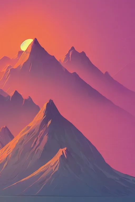 Prompt: sunrise mountain water vector illustration concept art digital art by james gilleard trending on artstation